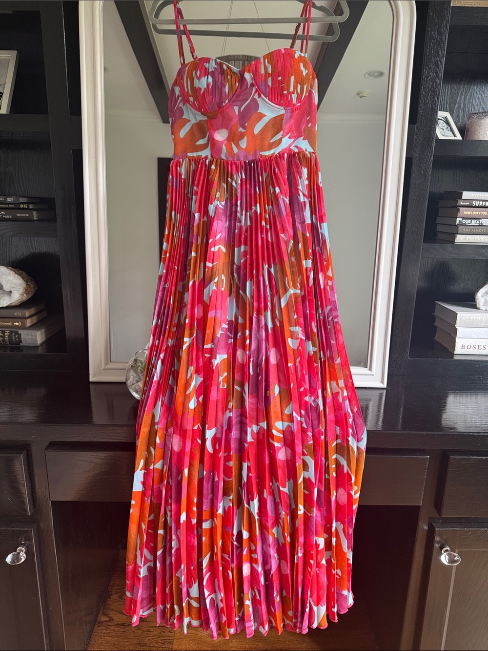 Petal & Pup Pink and Orange Floral Pleated Maxi Dress